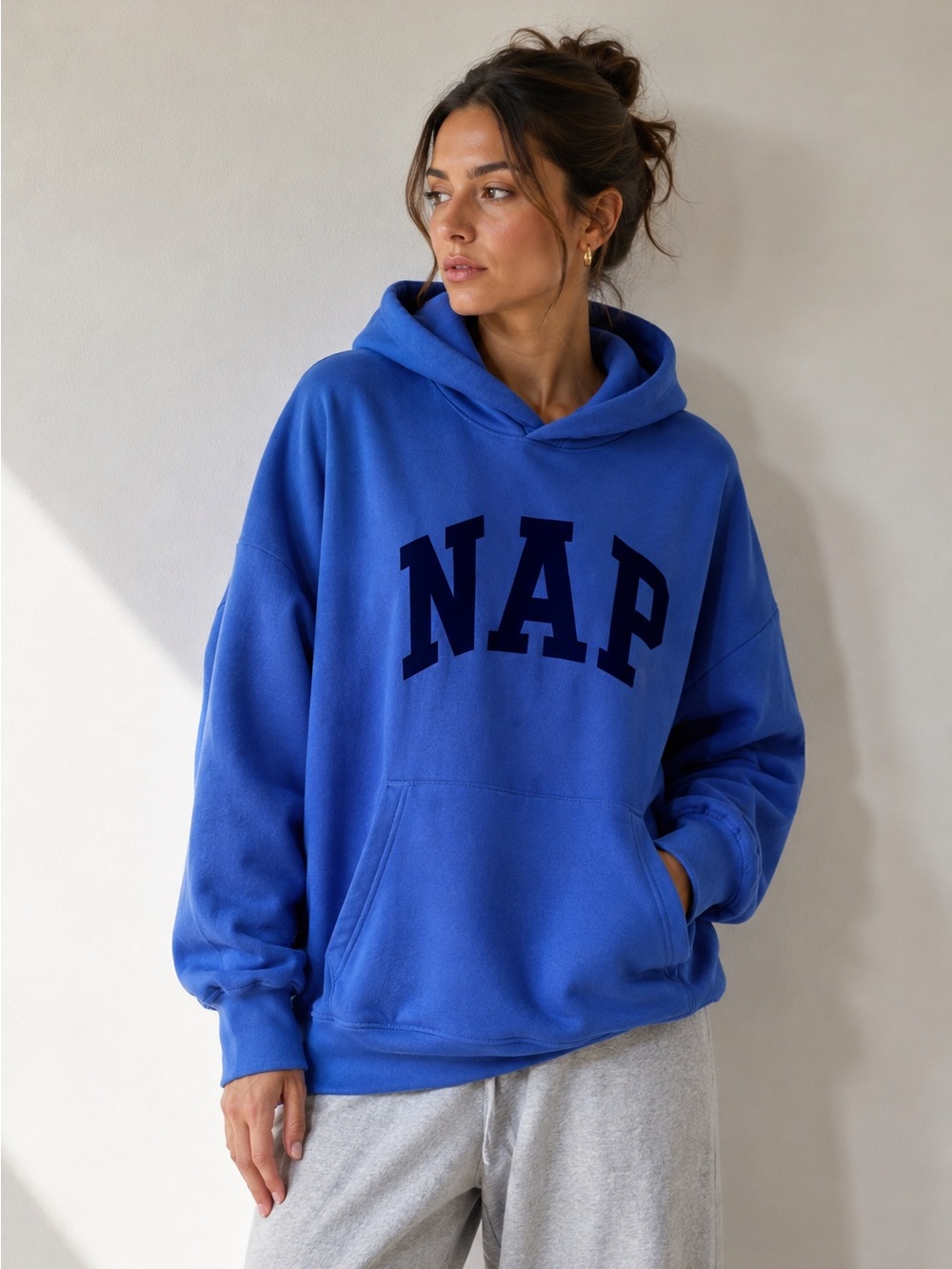 NWT GAP NAP Hoodie Dazzling Blue Oversized Fleece Pullover Sz Large Tall